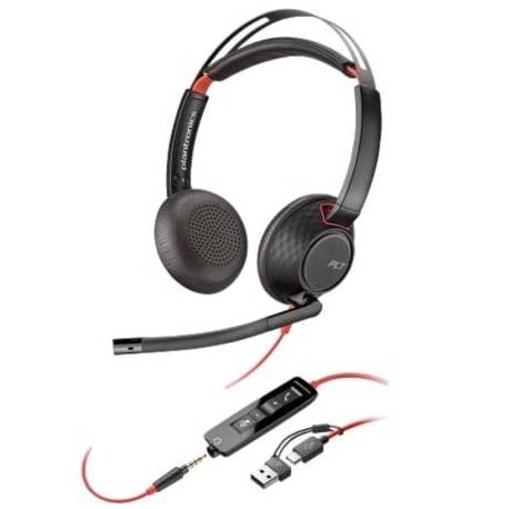 AURICULARES POLY BLACKWIRE 5220 + ADAPTADOR USB-C/A/ CON MICRÓFONO/ JACK 3.5MM/ NEGRO