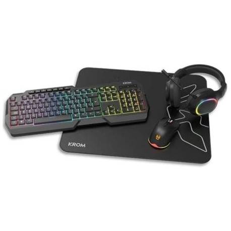 PACK GAMING KROM KENTA/ TECLADO RGB + RATÓN + ALFOMBRILLA + AURICULARES