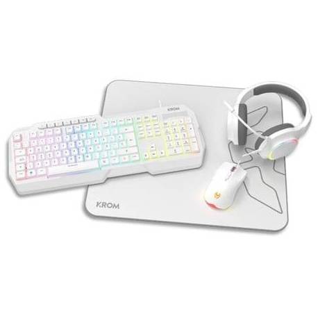 PACK GAMING KROM KENTA/ TECLADO RGB + RATÓN + ALFOMBRILLA + AURICULARES/ BLANCO