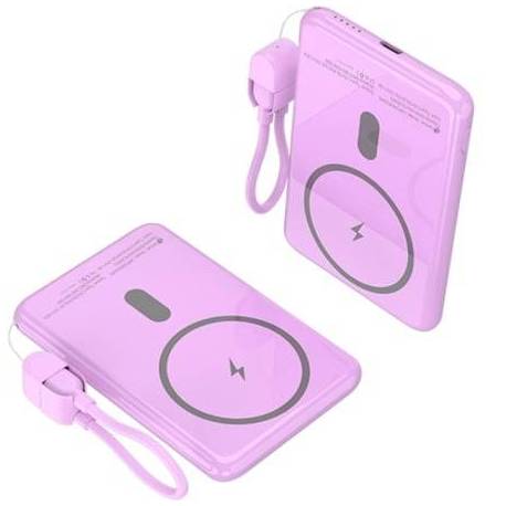 POWERBANK 5000MAH LEOTEC LEPOWW20W5P/ 20W/ WIRELESS/ PÚRPURA/ INCLUYE CABLE USB TIPO-C