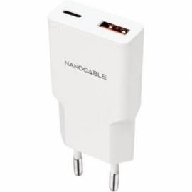 CARGADOR DE PARED NANOCABLE 10.10.2022/ 1XUSB TIPO-C/ 1XUSB/ 20W/ BLANCO