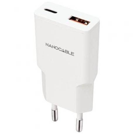 CARGADOR DE PARED NANOCABLE 10.10.2022/ 1XUSB TIPO-C/ 1XUSB/ 20W/ BLANCO