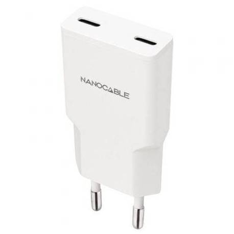 CARGADOR DE PARED NANOCABLE 10.10.2029/ 2XUSB TIPO-C/ 30W/ BLANCO