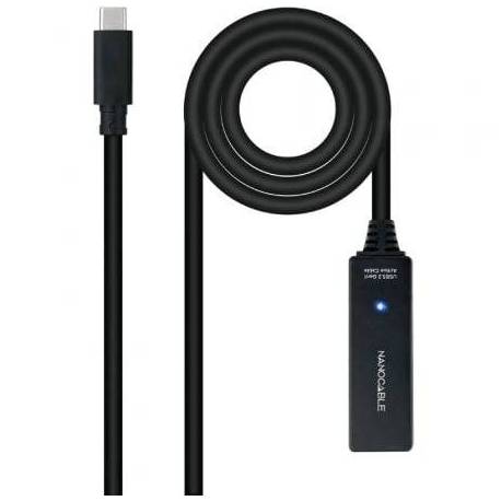 CABLE ALARGADOR USB TIPO-C 3.2 CON AMPLIFICADOR NANOCABLE 10.01.1311/ USB TIPO-C MACHO - USB TIPO-C HEMBRA/ 5M/ NEGRO