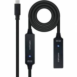 CABLE ALARGADOR USB TIPO-C 3.2 CON AMPLIFICADOR NANOCABLE 10.01.1312/ USB TIPO-C MACHO - USB TIPO-C HEMBRA/ 10M/ NEGRO