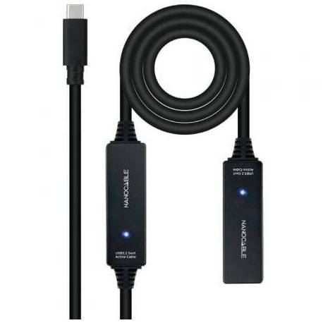 CABLE ALARGADOR USB TIPO-C 3.2 CON AMPLIFICADOR NANOCABLE 10.01.1312/ USB TIPO-C MACHO - USB TIPO-C HEMBRA/ 10M/ NEGRO