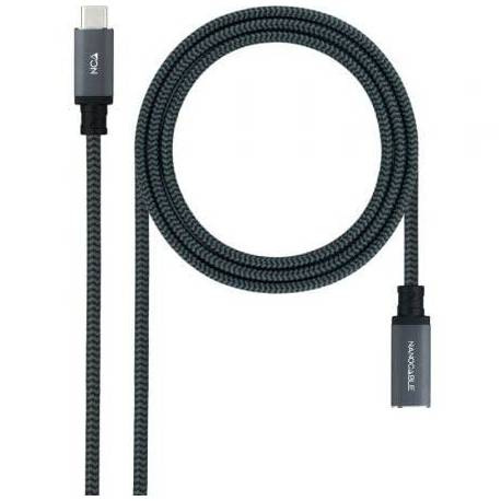 CABLE ALARGADOR USB TIPO-C 3.2 NANOCABLE 10.01.4501-COMB/ USB TIPO-C MACHO - USB TIPO-C HEMBRA/ 1M/ NEGRO