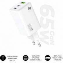CARGADOR DE PARED GAN SUBBLIM 65W CHARGER USB C+C+A/ 2XUSB TIPO-C/ 1XUSB/ 65W