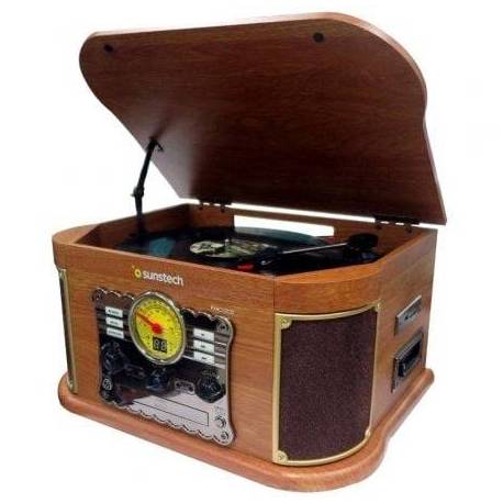 TOCADISCOS SUNSTECH PXRC52CD/ BLUETOOTH/ RADIO FM/ CASSETTE/ CONVERSOR A MP3
