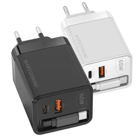 CARGADOR DE PARED GAN MARS GAMING MD-GAN65R/ 1XUSB TIPO-C/ 1XUSB/ 65W/ NEGRO