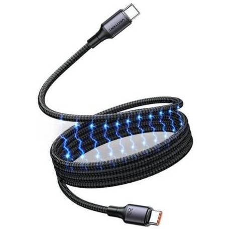 CABLE MAGNÉTICO USB 2.0 TIPO-C 5A VENTION TSABF/ USB TIPO-C MACHO - USB TIPO-C MACHO/ HASTA 240W/ 480MBPS/ 1M/ NEGRO