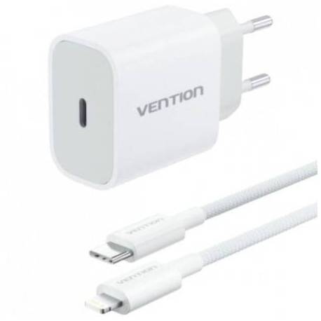 CARGADOR DE PARED VENTION G17W0-EU/ 1XUSB TIPO-C + CABLE LIGHTNING/ 20W