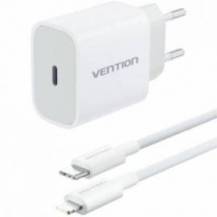 CARGADOR DE PARED VENTION G17W0-EU/ 1XUSB TIPO-C + CABLE LIGHTNING/ 20W