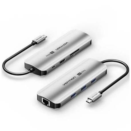 DOCKING USB TIPO-C VENTION TQKHB/ 1XHDMI 4K/ 3XUSB/ 1XUSB TIPO-C PD/ 1XRJ45/ 1XLECTOR DE TARJETAS/ GRIS