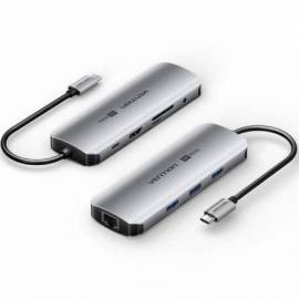 DOCKING USB TIPO-C VENTION TQLHB/ 1XHDMI 4K/ 3XUSB/ 1XUSB TIPO-C PD/ 1XRJ45/ 1XJACK 3.5MM/ 1XLECTOR DE TARJETAS/ GRIS