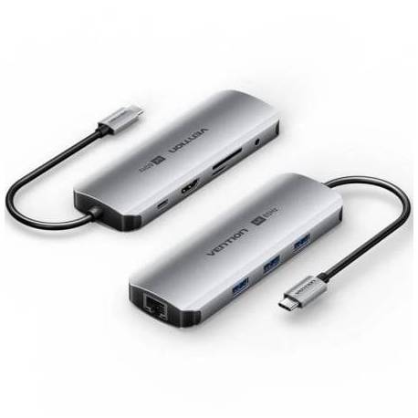 DOCKING USB TIPO-C VENTION TQLHB/ 1XHDMI 4K/ 3XUSB/ 1XUSB TIPO-C PD/ 1XRJ45/ 1XJACK 3.5MM/ 1XLECTOR DE TARJETAS/ GRIS