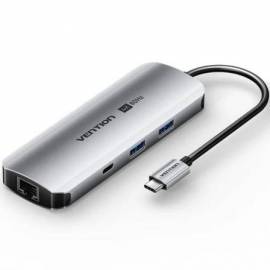 DOCKING USB TIPO-C VENTION TQMHB/ 1XHDMI 4K/ 2XUSB/ 1XUSB TIPO-C/ 1XJACK 3.5MM / 1XRJ45/ 1XUSB TIPO-C PD/ 1XLECTOR TARJETAS/