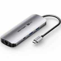 DOCKING USB TIPO-C VENTION TQMHB/ 1XHDMI 4K/ 2XUSB/ 1XUSB TIPO-C/ 1XJACK 3.5MM / 1XRJ45/ 1XUSB TIPO-C PD/ 1XLECTOR TARJETAS/