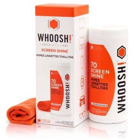 KIT TOALLITAS WHOOSH WSH006 PARA LIMPIEZA DE PANTALLAS/ PACK DE 70 UNIDADES + PAÑO MICROFIBRA