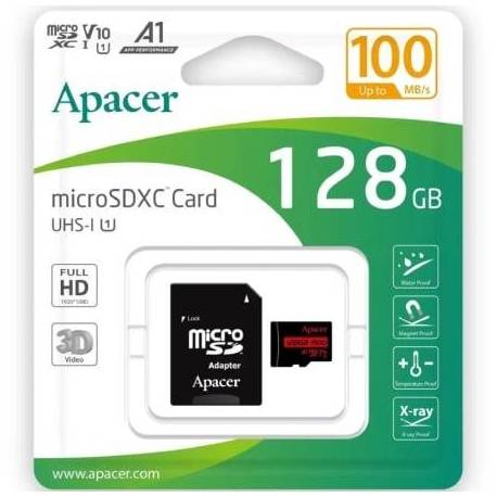 TARJETA DE MEMORIA APACER 128GB XC UHS 1 CON ADAPTADOR/ CLASE 10/ 100MBS