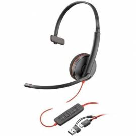 AURICULAR POLY BLACKWIRE 3210 + ADAPTADOR USB-C/A/ CON MICRÓFONO/ USB TIPO-C/ NEGRO