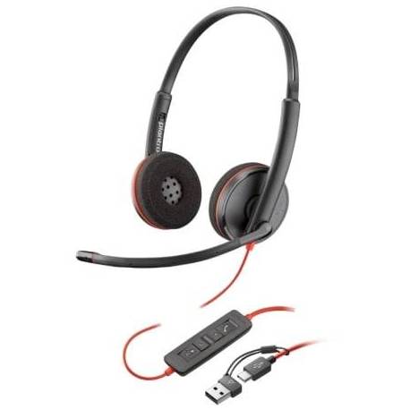 AURICULARES POLY BLACKWIRE 3220 + ADAPTADOR USB-C/A/ CON MICRÓFONO/ USB TIPO-C/ NEGRO