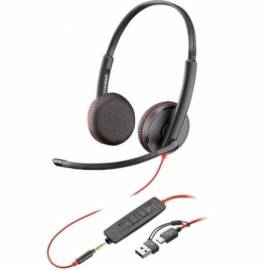 AURICULARES POLY BLACKWIRE 3225 + ADAPTADOR USB-C/A/ CON MICRÓFONO/ JACK 3.5MM/ NEGRO