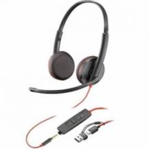 AURICULARES POLY BLACKWIRE 3225 + ADAPTADOR USB-C/A/ CON MICRÓFONO/ JACK 3.5MM/ NEGRO