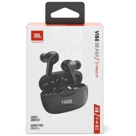 AURICULARES BLUETOOTH JBL VIBE BEAM CON ESTUCHE DE CARGA/ AUTONOMÍA 8H/ NEGRA