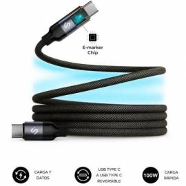 CABLE USB 2.0 TIPO-C SUBBLIM POWERMAG LED/ USB TIPO-C MACHO - USB TIPO-C MACHO/ HASTA 100W/ 480MBPS/ 2M/ NEGRO