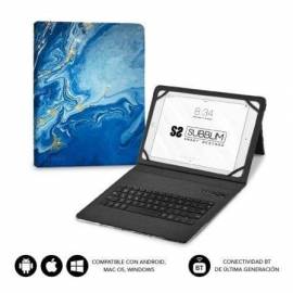 FUNDA CON TECLADO SUBBLIM KEYTAB PRO BLUETOOTH PARA TABLETS DE 9'-11'/ MARMOL AZUL