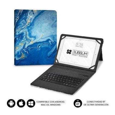 FUNDA CON TECLADO SUBBLIM KEYTAB PRO BLUETOOTH PARA TABLETS DE 9'-11'/ MARMOL AZUL