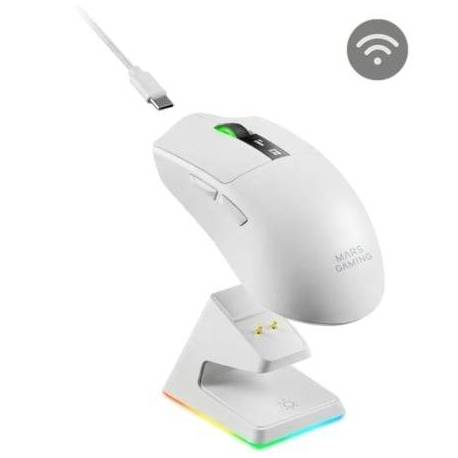 RATÓN GAMING INALÁMBRICO MARS GAMING MMW-ELITE/ BATERÍA RECARGABLE/ HASTA 20000 DPI/ BLANCO