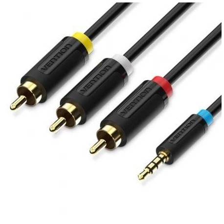 CABLE ESTÉREO VENTION BCBBG/ JACK 3.5 MACHO - 3X RCA MACHO/ 1.5M/ NEGRO