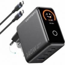CARGADOR DE PARED GAN VENTION TZ-FCOH0-EU/ 3XUSB TIPO-C + CABLE USB TIPO-C/ 1XUSB/ 140W