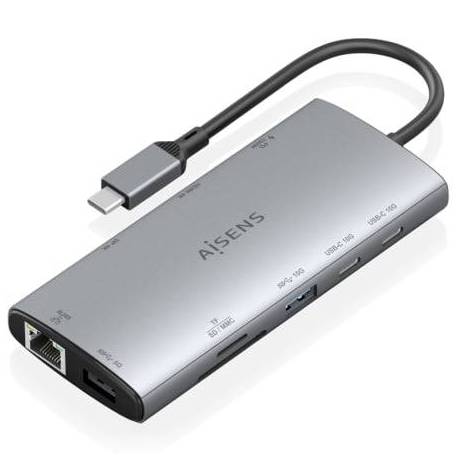 DOCKING USB TIPO-C AISENS ASUC-10P050-GR/ 1XDISPLAYPORT/ 1XHDMI 4K/ 1XRJ45/ 2XUSB/ 2XUSB TIPO-C/ 1XUSB TIPO-C PD/ 1XLECTOR DE