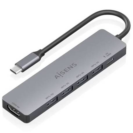 DOCKING USB TIPO-C AISENS ASUC-6P047-GR/ 1XHDMI 4K/ 4XUSB/ 1XUSB TIPO-C PD/ GRIS