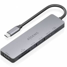 DOCKING USB TIPO-C AISENS ASUC-7P048-GR/ 1XHDMI 4K/ 2XUSB/ 1XUSB TIPO-C/ 1XUSB TIPO-C PD/ 1X LECTOR DE TARJETAS/ GRIS