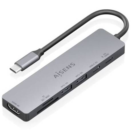 DOCKING USB TIPO-C AISENS ASUC-7P048-GR/ 1XHDMI 4K/ 2XUSB/ 1XUSB TIPO-C/ 1XUSB TIPO-C PD/ 1X LECTOR DE TARJETAS/ GRIS
