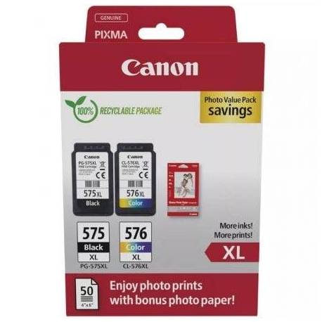 CARTUCHO DE TINTA ORIGINAL CANON PG-575XL + CL576XL MULTIPACK ALTA CAPACIDAD/ NEGRO/ TRICOLOR + PAPEL FOTOGRÁFICO