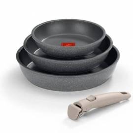 PACK 3 SARTENES + MANGO EXTRAÍBLE MONIX ONE CLICK PIETRA M831303/ Ø20CM/ Ø24CM/ Ø26CM/ ALUMINIO FORJADO/ APTA PARA INDUCCIÓN