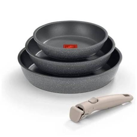 PACK 3 SARTENES + MANGO EXTRAÍBLE MONIX ONE CLICK PIETRA M831303/ Ø20CM/ Ø24CM/ Ø26CM/ ALUMINIO FORJADO/ APTA PARA INDUCCIÓN