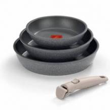 PACK 3 SARTENES + MANGO EXTRAÍBLE MONIX ONE CLICK PIETRA M831303/ Ø20CM/ Ø24CM/ Ø26CM/ ALUMINIO FORJADO/ APTA PARA INDUCCIÓN