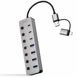 HUB USB + USB TIPO-C NANOCABLE 10.16.4510/ 4XUSB/ 3XUSB TIPO-C/ 1XUSB TIPO-C PD/ GRIS