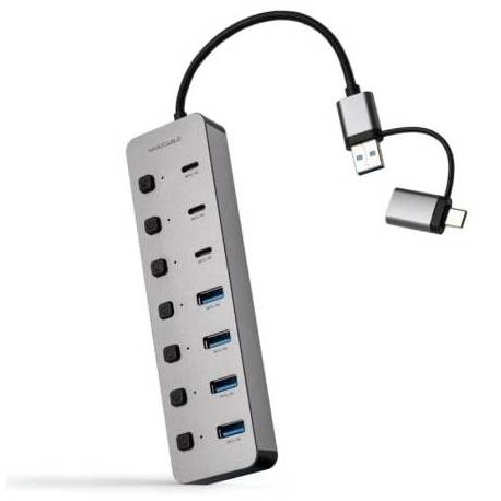 HUB USB + USB TIPO-C NANOCABLE 10.16.4510/ 4XUSB/ 3XUSB TIPO-C/ 1XUSB TIPO-C PD/ GRIS