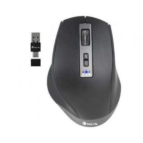 RATÓN ERGONÓMICO INALÁMBRICO NGS BLUR-RB/ BATERÍA RECARGABLE/ HASTA 3200 DPI/ NEGRO