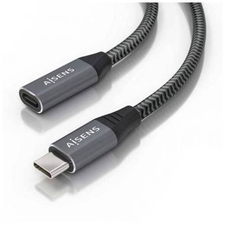 CABLE ALARGADOR USB 3.2 AISENS A107-0760/ USB TIPO-C MACHO - USB TIPO-C HEMBRA/ HASTA 100W/ 20GBPS/ 50CM/ GRIS