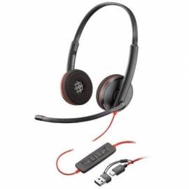 AURICULARES POLY BLACKWIRE 3220 + ADAPTADOR USB-C/A/ CON MICRÓFONO/ USB TIPO-C/ BULK/ NEGROS