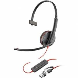 AURICULAR POLY BLACKWIRE 3210 + ADAPTADOR USB-C/A/ CON MICRÓFONO/ USB TIPO-C/ BULK/ NEGRO
