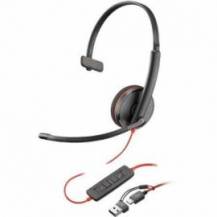 AURICULAR POLY BLACKWIRE 3210 + ADAPTADOR USB-C/A/ CON MICRÓFONO/ USB TIPO-C/ BULK/ NEGRO